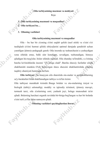 oila tarbiyasining mazmun va mohiyati — DOC