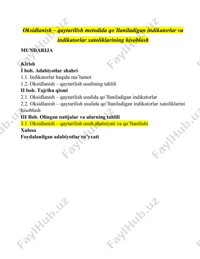 indikatorlar haqida ma'lumot — DOC