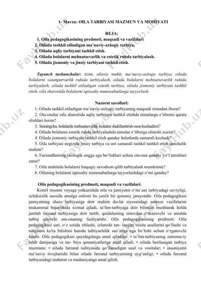 oila tarbiyasi mazmun va mohiyati — DOC