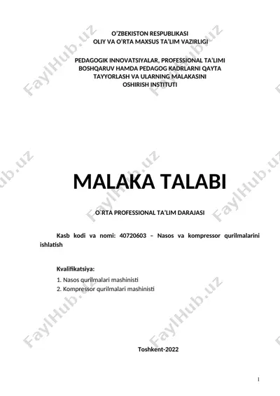 nasos va kompressor qurilmalarini ishlatish — DOC