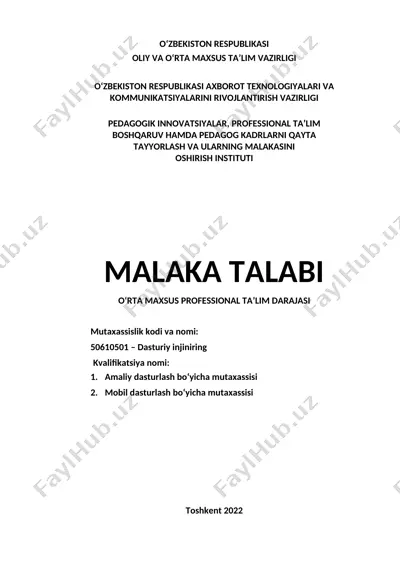 malaka talabi o‘rta maxsus professional ta’lim darajasi — DOC