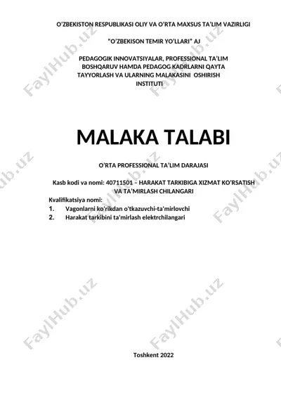 harakat tarkibiga xizmat ko'rsatish va ta'mirlash chilangari — DOC