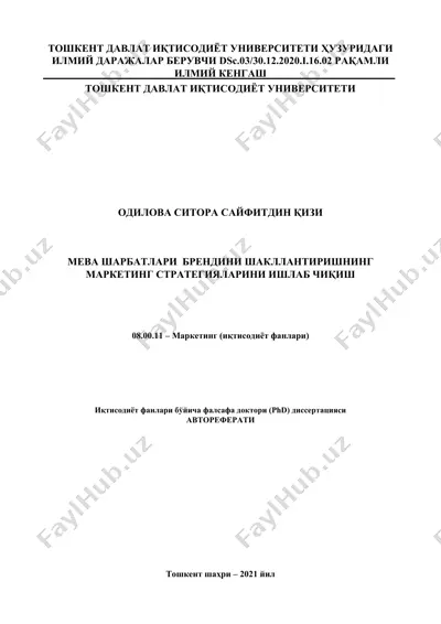 meva sharbatlari brendini shakllantirishning marketing strategiyasi — DOC