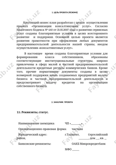 бизнес план консалтинговых услуг — DOC