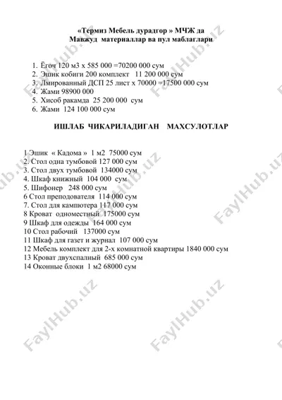 mebel va mavjud materiallar — DOC