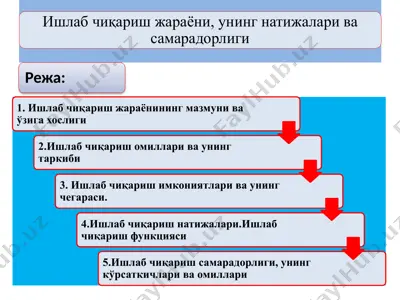 ишлаб чиқариш жараёни, унинг натижалари ва самарадорлиги — PPTX