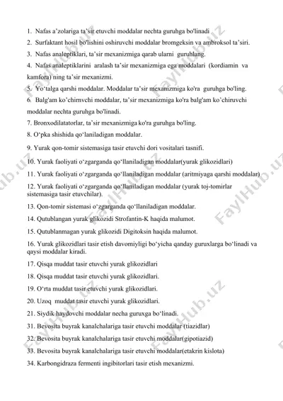 yurak va nafas tizimiga tasir qiladigan moddalar haqida ma'lumotlar — DOC