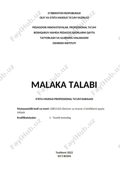 dorivor va ziravor o'simliklarni qayta ishlash — DOC