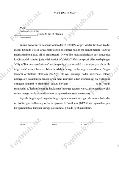 oliy ta'lim muassasalarida kredit-modul tizimi — DOC