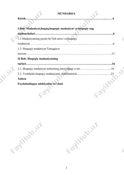 huquqiy madaniyat turlari — DOCX