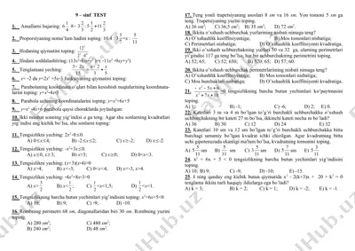 to'g'ri matematik test savollari — DOC