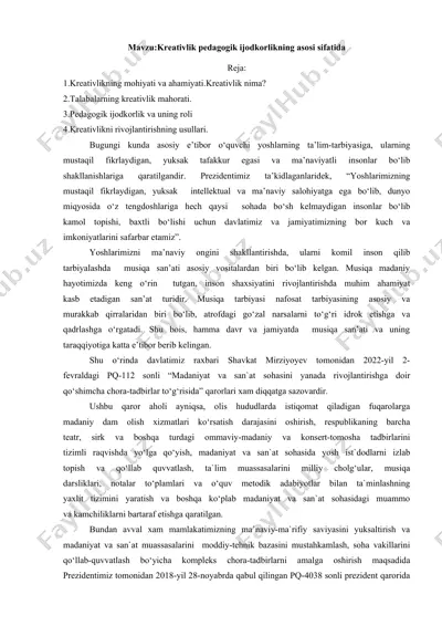 kreativlik pedagogik ijodkorlikning asosi sifatida — DOCX