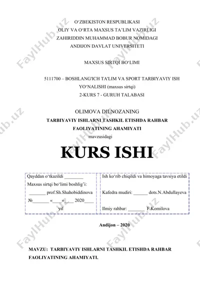tarbiyaviy ishlar haqida kurs ishi — DOC