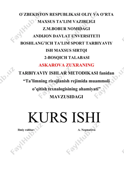 ta’limning rivojlanish rejimida muammoli o’qitish texnalogisining ahamiyati — DOCX