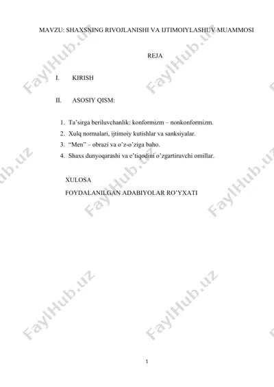 shaxsning rivojlanishi va ijtimoiylashuv muammosi — DOC