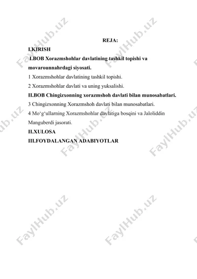 xorazmshohlar davlati tashkil topishi va movarounnahrdagi siyosati — DOCX