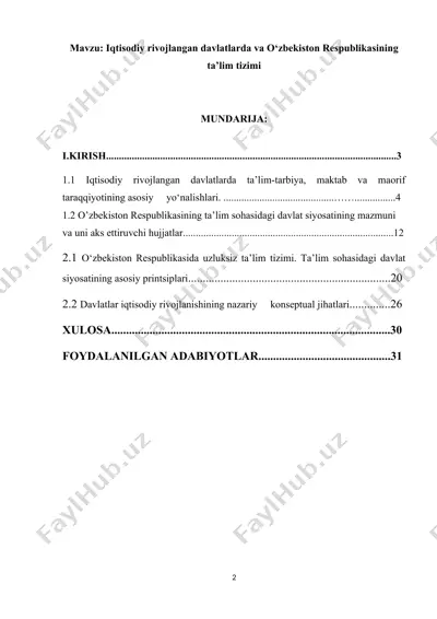 iqtisodiy rivojlangan davlatlarda va o‘zbekiston respublikasining ta’lim tizimi — DOCX