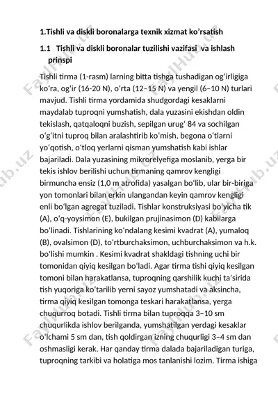 tishli va diskli boronalarga texnik xizmat ko’rsatish — DOCX