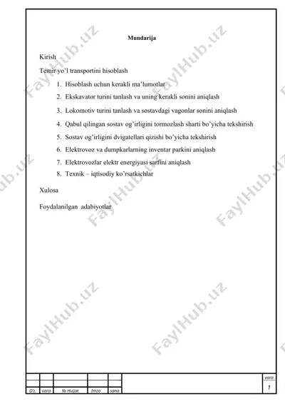 temir yo'l transportini hisoblash — DOCX