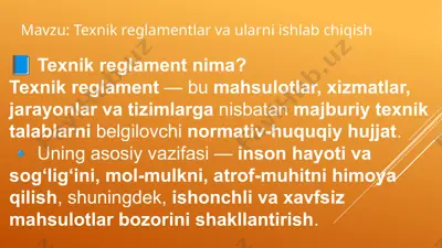 texnik reglamentlar va ularni ishlab chiqish — PPTX