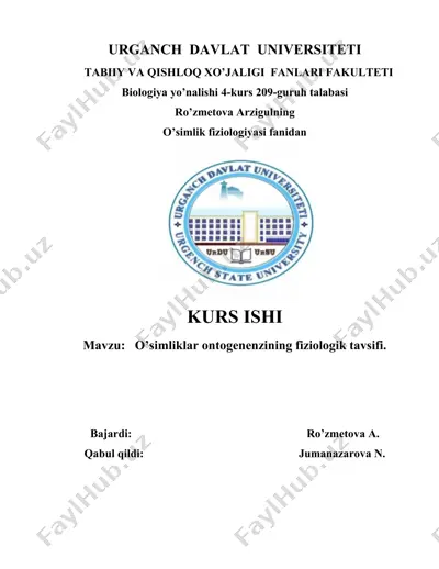 o'simliklar ontogenenzining fiziologik tavsifi — DOCX