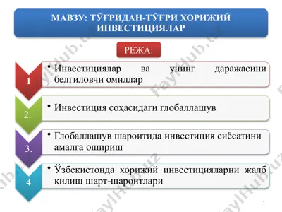 тўғридан-тўғри хорижий инвестициялар — PPTX