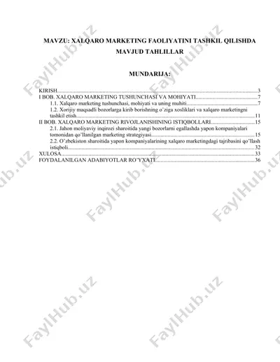 xalqaro marketing faoliyatini tashkil qilishda mavjud tahlillar — DOCX