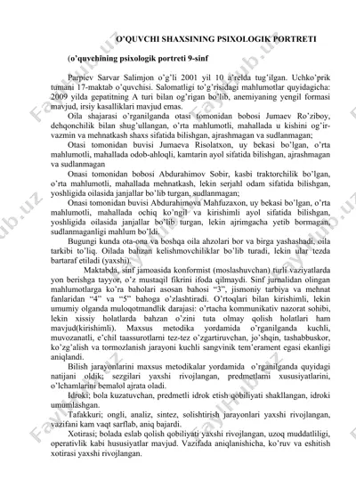 o’quvchi shaxsining psixologik portreti — DOC