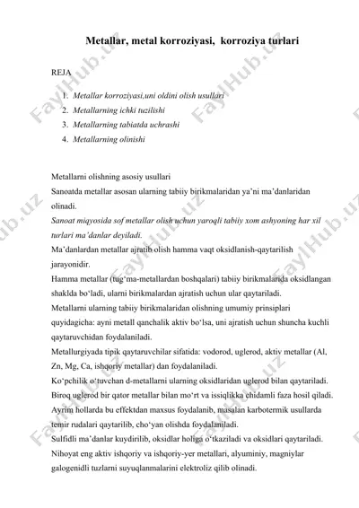 metallar korroziyasi, uni oldini olish usullari — DOCX