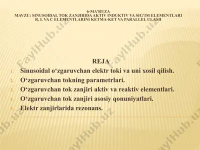 sinusoidal to'kzanjirida aktiv indüktiv va sig'imi elementlari r, l va c — PPTX