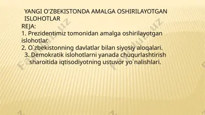 yangi o'zbekistonda amalga oshirilayotgan islohotlar — PPTX