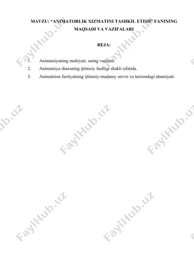 animatorlik xizmatini tashkil etish — DOCX