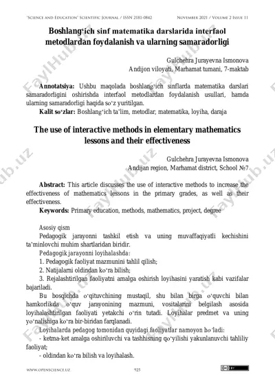 interfaol metodlar bilan boshlang'ich matematika darslari — PDF