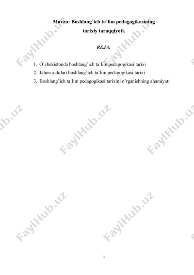 boshlang’ich ta’lim pedagogikasi tarixiy taraqqiyoti — DOCX