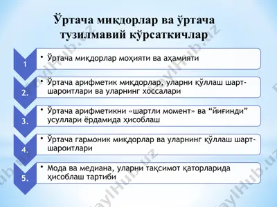 ўртача миқдорлар ва ўртача тузилмавий кўрсаткичлар — PPTX