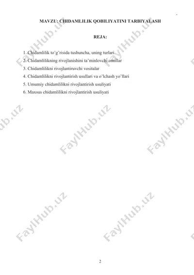 chidamlilik qobiliyatini tarbiyalash — DOCX