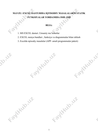excel dasturida iqtisodiy masalalarni statik funksiyalar yordamida ishlash — DOCX