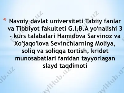 moliya, soliq va soliqqa tortish — PPTX