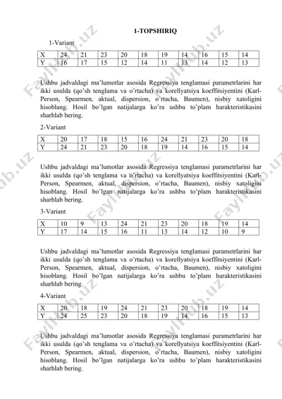regressiya tenglamasi parametrlari — DOC