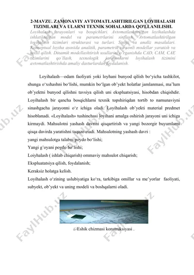 zamonaviy avtomatlashtirilgan loyihalash tizimlari va ularni texnik sohalarda qo'llanilishi — DOC