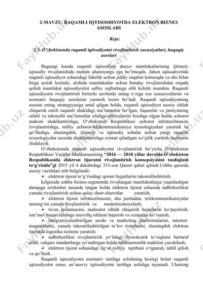raqamli iqtisodiyotni rivojlantirish xususiyatlari, huquqiy asoslari — DOC