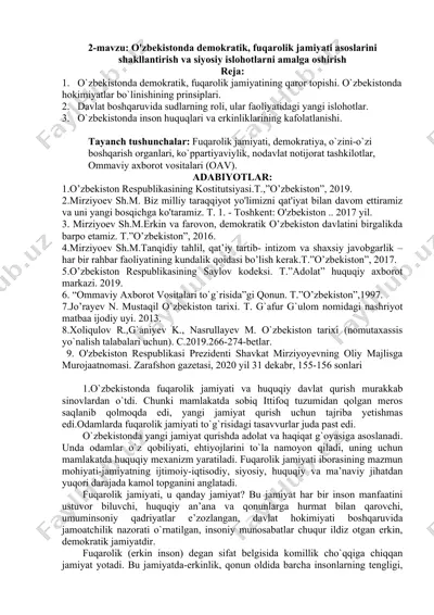 o'zbekistonda demokratik, fuqarolik jamiyati asoslarini shakllantirish va siyosiy islohotlarni amalga oshirish — DOC