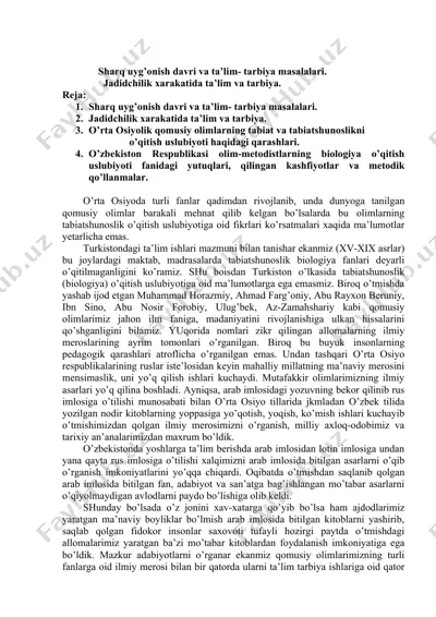 o'rta osiyoda tabiatshunoslik tarbiyasi va o'qitish usullari — DOC