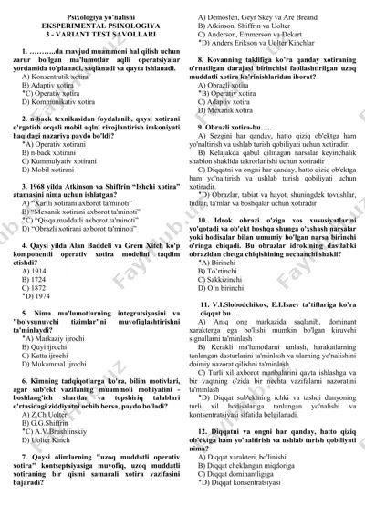 eksperimental psixologiya — DOC