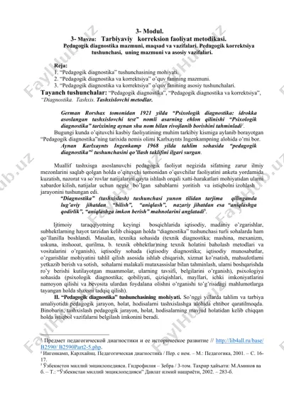 pedagogik diagnostika va korrektsiya metodikasi — DOC