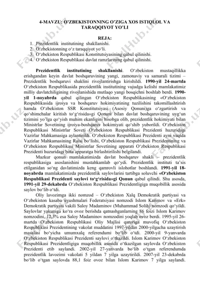 prezidentlik instituti va o‘zbekistonning mustaqillik yo‘lida rivojlanishi — DOC