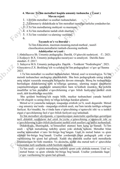 ta’lim metodlari haqida umumiy tushuncha — DOC