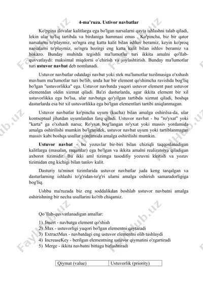 ustuvor navbatlar — DOC