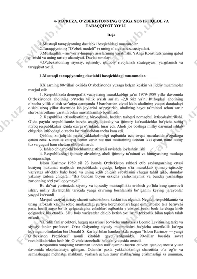 mustaqil taraqqiyotning dastlabki bosqichidagi muammolar — DOC