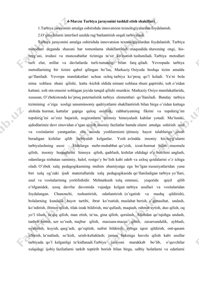 tarbiya jarayonini tashkil etish shakillari — DOC